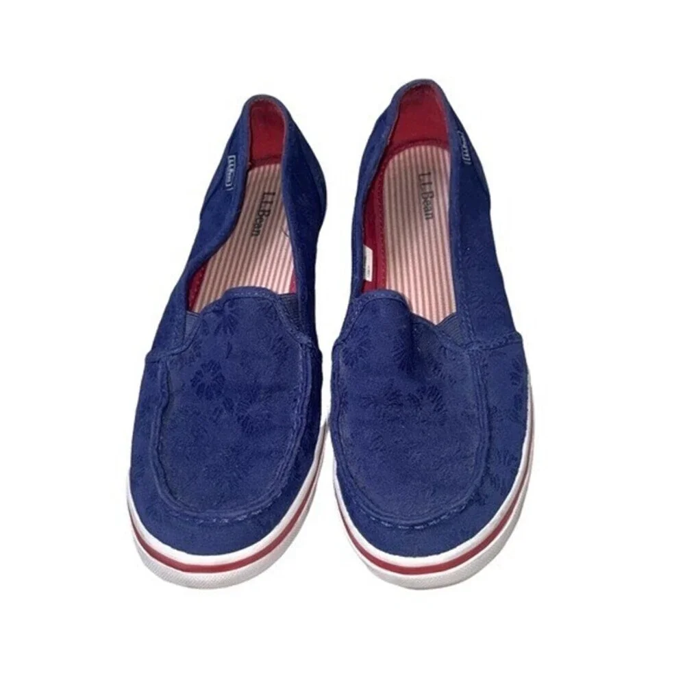L.L. Bean red white & blue slip on Navy canvas shoes SZ 7 EUC